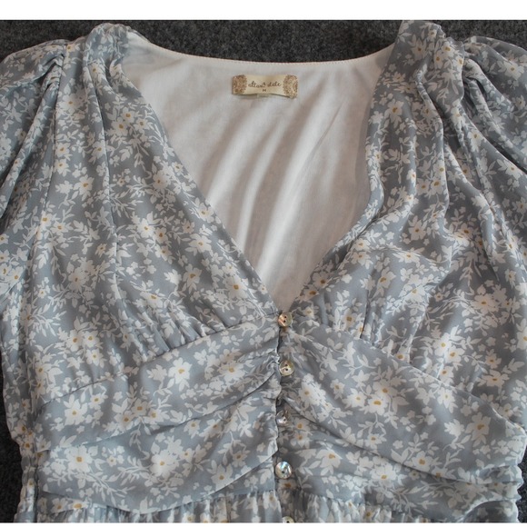 Altar'd State Blue White Floral Tiered Maxi Dress Puff Sleeve Cottagecore Medium - Picture 12 of 13